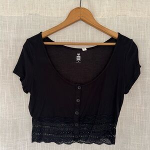 Black Lace Trim Crop Top